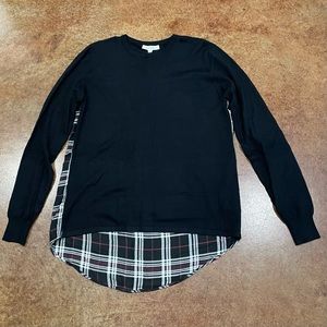 New with Tags Honey Punch Black Sweater with Plaid Back Detail - Size Medium